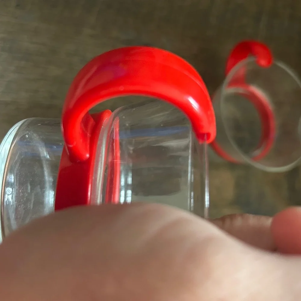 Vintage 80s Bodum Bistro Espresso Cups Set of 4 Red Handle Glass Demitasse